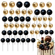 50 Pezzi Ball Cake Toppers, Palloncino Cake Topper Schiuma Nero e Oro Torte Palline Nuovo