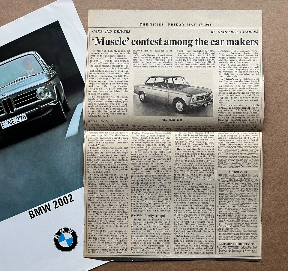 1968 BMW 2002 Brochure + Original Press Cutting - Image 4 of 4