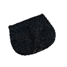 Maxfactor  Co. VTG Black Beaded Evening Clutch   Handmade   Strap Removed