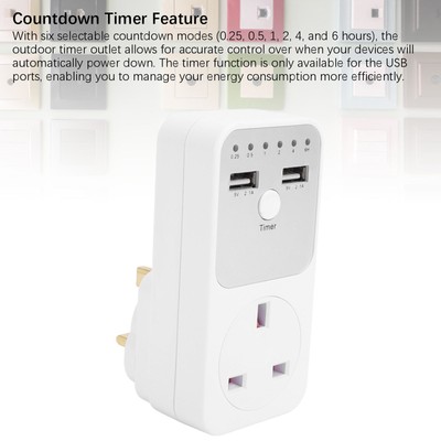 ­Timer Socket Double Control 2USB Ports Multifunctional Outdoor Timer Outlet For