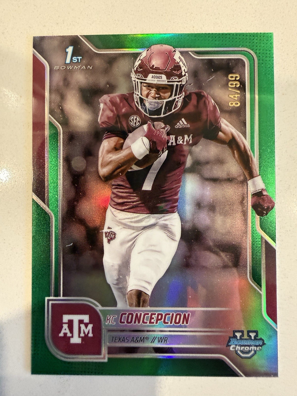 2025 Bowman University Chrome #91 KC Concepcion Green Refractor /99 Texas A&M