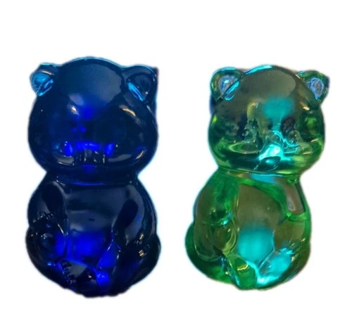 Pair of Fenton Glass Sitting Bear Figurines