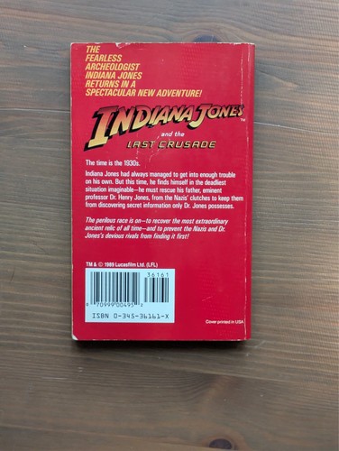INDIANA JONES AND THE LAST CRUSADE Ballantine 1st Edition 1989 Paperback Vintage - Picture 2 of 3
