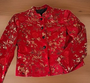 Silk Jacket Womens Small Red Embroidered Button Up Lined Asian Chinese