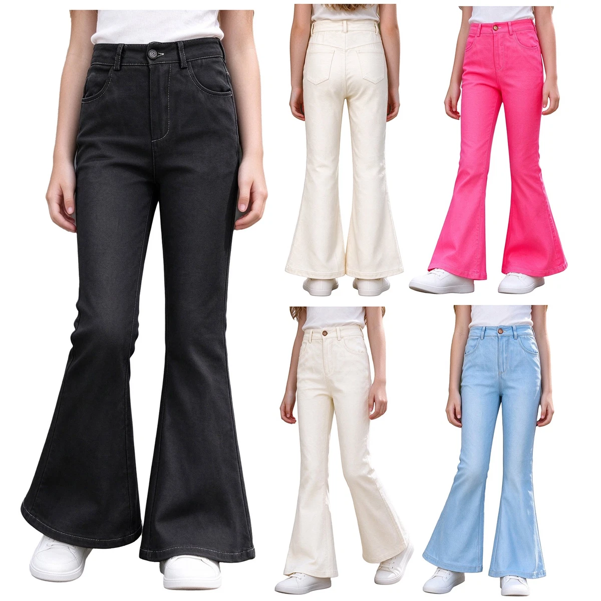 Girls Jeans Daily Wear Weekend Denim Flared Pants Outing Bell Bottom Holiday