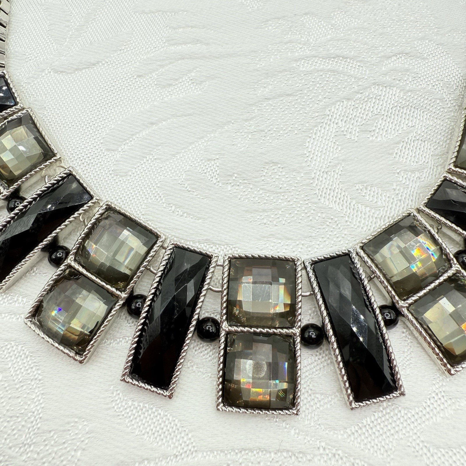 Black Smoke Large Rectangular Rhinestone Beaded L… - image 3