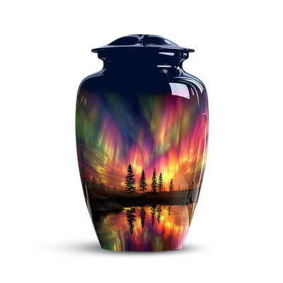 Aurora Borealis Cremation Urn Northern Lights Metal Memorial Urn 10 inch