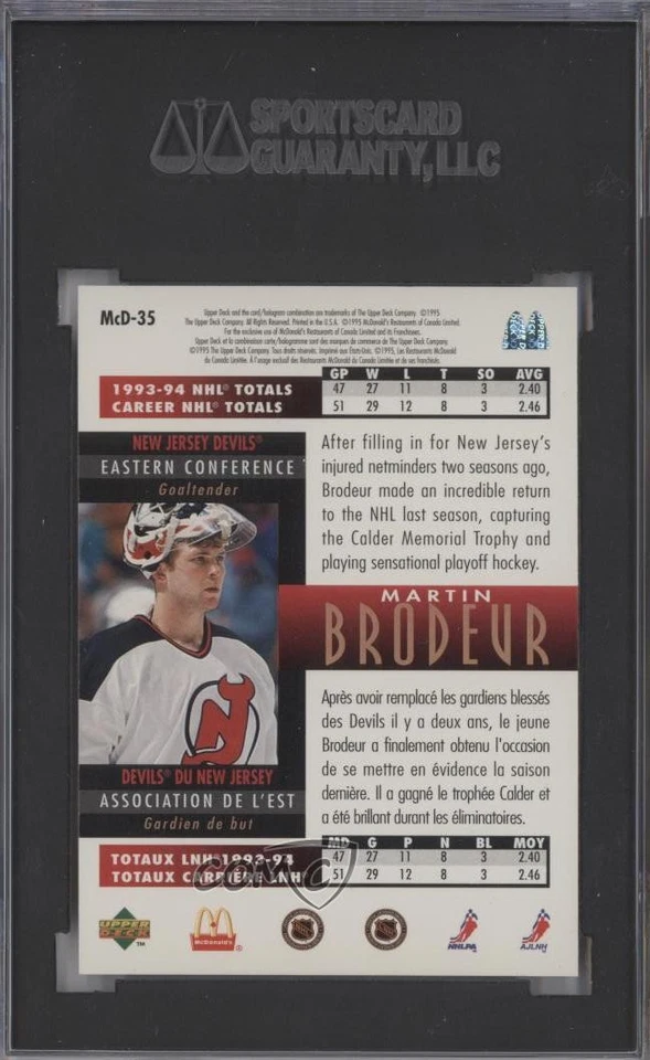 1994-95 Upper Deck McDonald's Martin Brodeur #McD-35 SGC 10 GEM HOF - Image 2 of 2