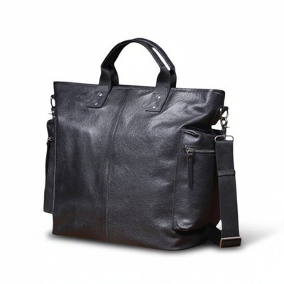 Genuine Leather Large Tote Bag Shoulder Crossbody Travel Work Black