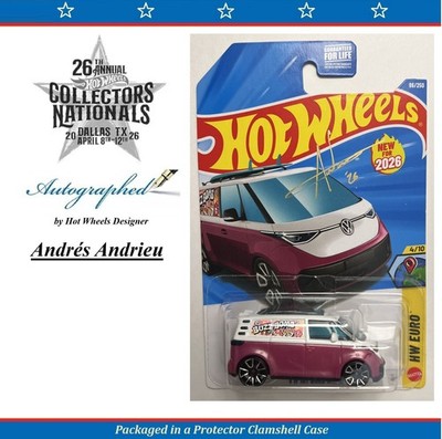 2026 HotWheels Dallas Nationals VW ID. Buzz Bomb HW Euro signed ANDRES ANDRIEU