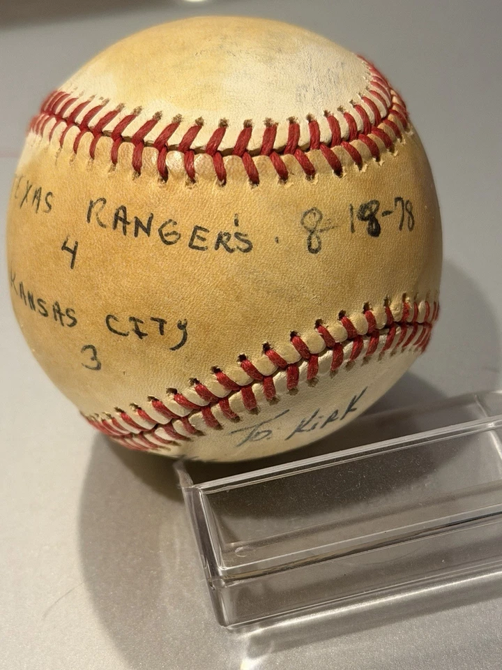 Rare Dock Ellis Single Signed IP Auto 1970s Game Used Baseball Rangers 1978 - Image 2 of 3