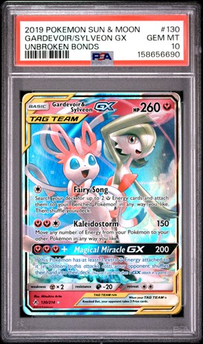 2019 POKEMON SUN & MOON UNBROKEN BONDS #130 GARDEVOIR & SYLVEON GX PSA 10