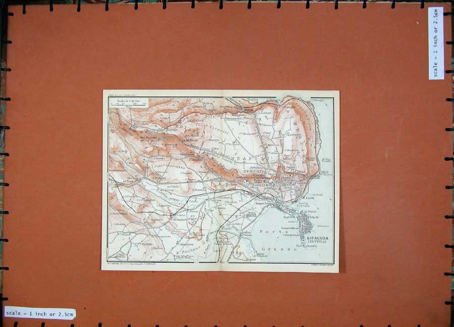 Original Old Vintage Print 1965 Colour Map Italy Porto Grande Siracusa ...