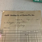 VINTAGE INVOICE COCA COLA BOTTLING CO Of Clarion Pa., Inc 1947