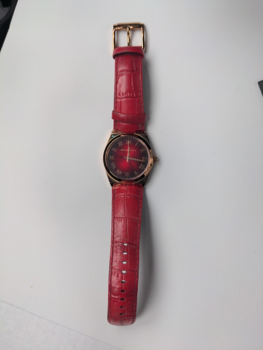 Michael Kors Womens Watch Red Dial Gold Tone MK-2357 Leather New