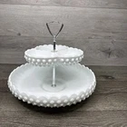 Vintage Fenton Milk Glass Hobnail 2 Tier Tidbit Dish-10" Tallx12" Wide Diameter