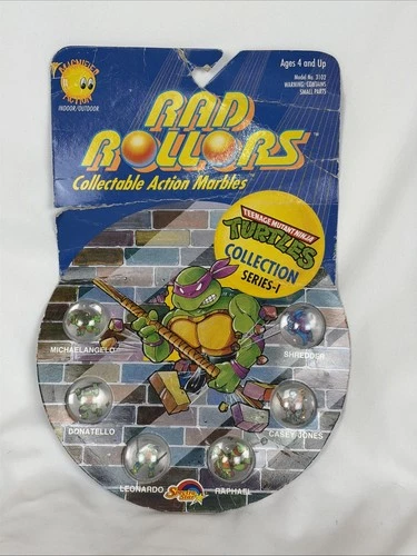 TMNT Vintage 1990 Rad Rollers Action Marbles Collection Series-ON CARD