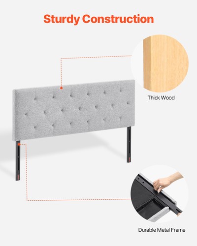 VEVOR Headboard for Full Size Bed with Adjustable Height Sponge & Fabric Grey - Picture 4 of 12