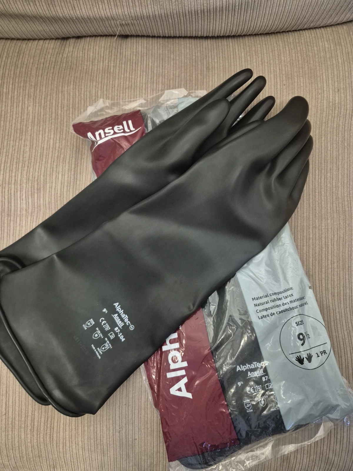 Ansell AlphaTec Marigold 87-104 Emperor Medium Wt Rubber Gloves Gauntlet 17 inch
