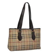 BURBERRY Nova Check Tote Bag PVC Leather Beige Auth yk16711