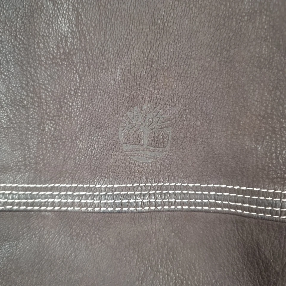 Vintage TIMBERLAND Leather Jacket Mens XL Brown Bomber Collared Full Zip - Image 4 of 4