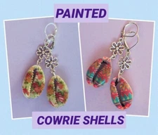 PAINTED COWRIE SHELLS leverback silver pl CHOOSE your design