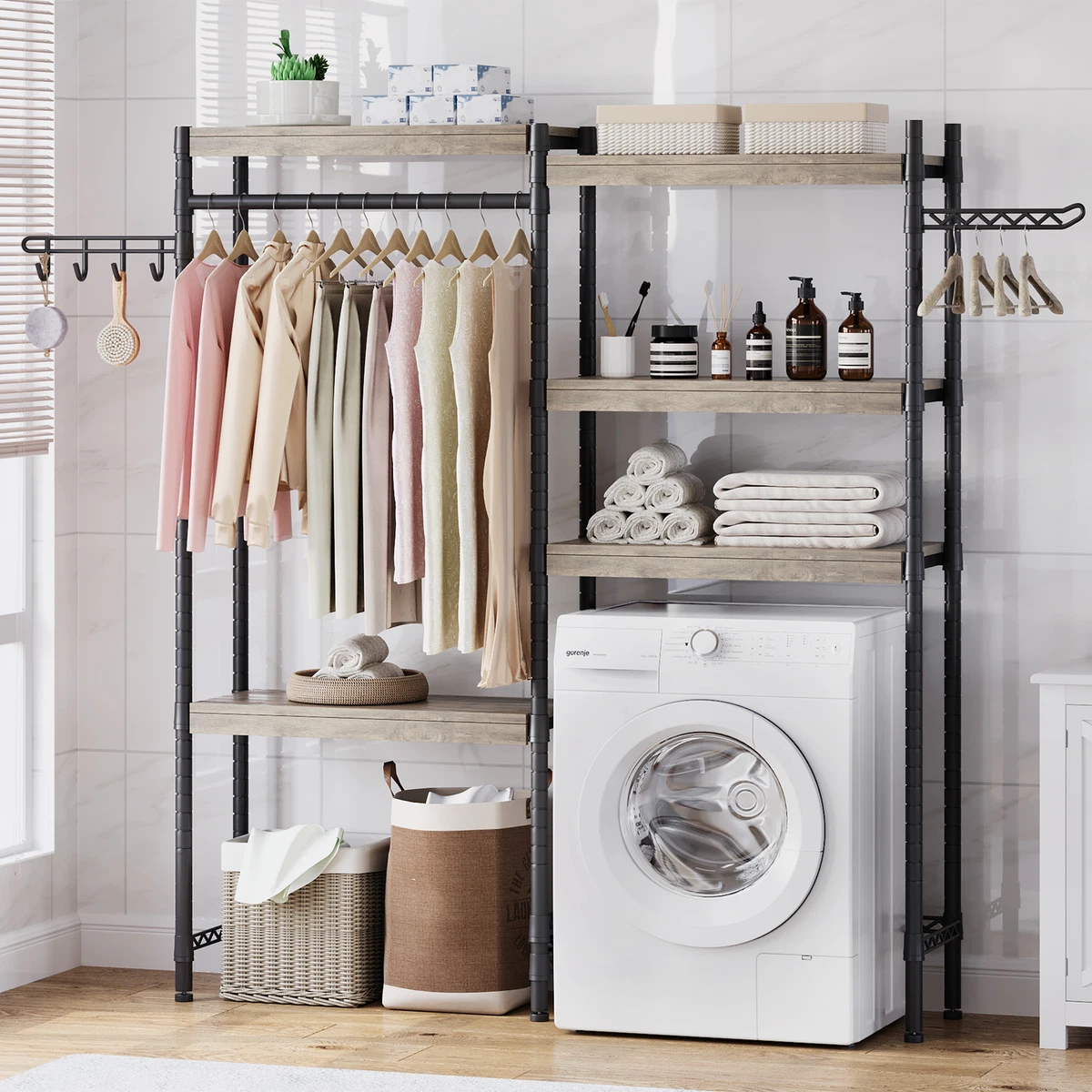 5-Tier Wood Over The Washer and Dryer Storage Shelf for Laundry Room - 28 Wide