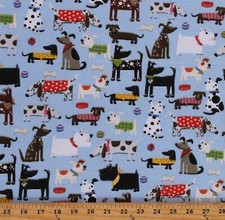 Flannel Dogs Puppies Pets Animals on Blue Kids Flannel Fabric Print BTY D273.11