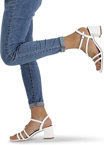 mysoft Women's Strappy Low Chunky Block Heel Sandals Open Toe Dress -White Sz8.5 - Picture 6 of 12