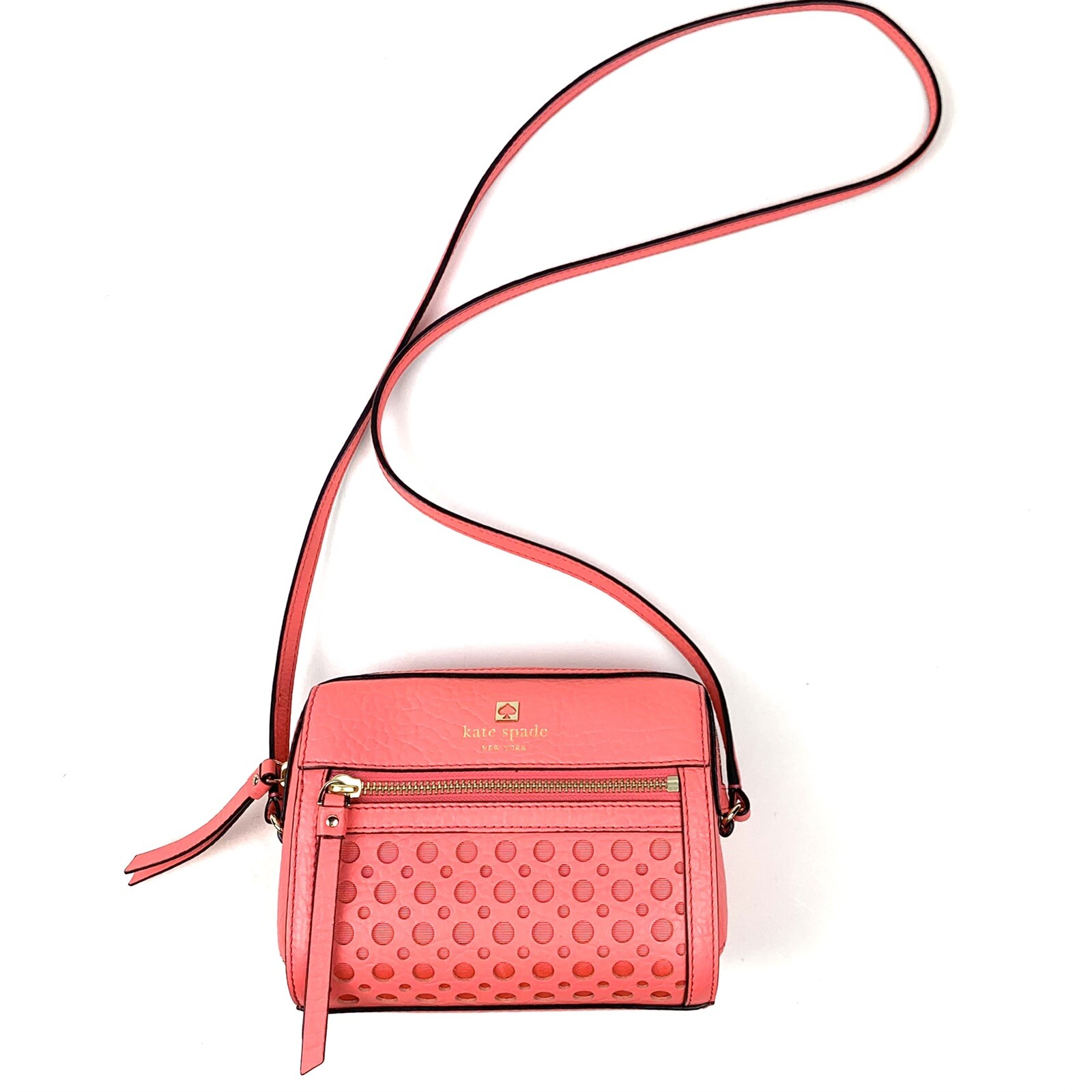 Kate Spade Perri Lane Crossbody Purse Pink Bubble Leather Small Zip Top