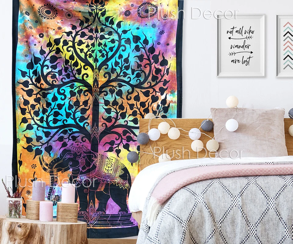 Tapeçaria Multi Tie Dye Elefante Indiano Tapeçarias Boêmias Boho Hippie Colcha - Imagem 2 de 4