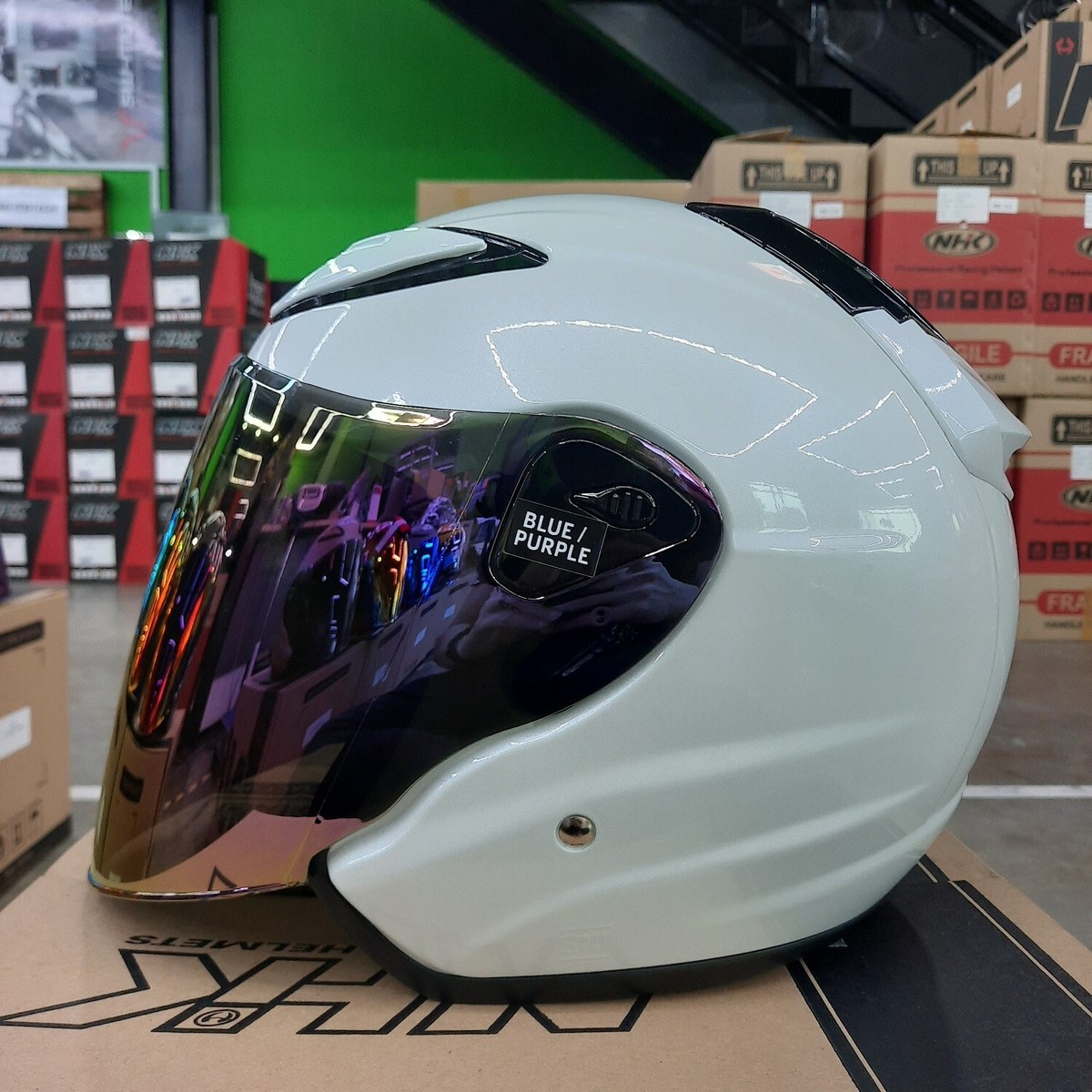 NHK Helmet R6 v2 Solid (White Pearl Glossy) Open Face Helmet