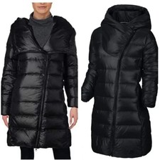 Nike Down Hooded Asymmetrical Zip Puffer Jacket In Black Size S