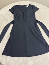 Loft Womens Grey Short Sleeve Fit &  Flare Dress W/Tie Back Size 0 Petite