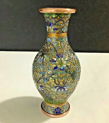 Lot 3 Vintage Chinese CLOISONNE Champleve 3-1/8” Tall Egg w/Stand & Two Vases - Picture 4 of 9