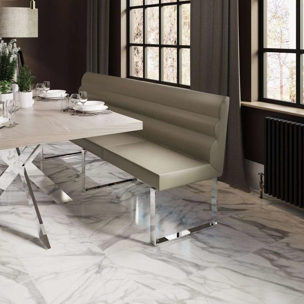 Signature ID 2.2M Dining Bench With Back Taupe Modern Stylish