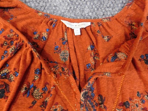 Lucky Brand top 2X Orange floral linen pullover womens geometric modal string - Picture 6 of 14