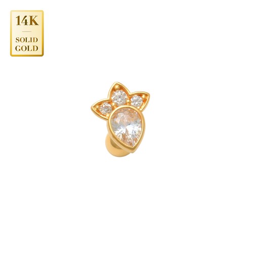 14K REAL Solid Gold Pear CZ Floral Ear Cartilage Stud  Piercing 18 Gauge Minimal - Foto 6 di 7