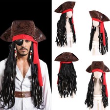 Mens PIRATE HAT WITH DREADLOCKS Fancy Dress Party Costume Captain Jack Sparrow