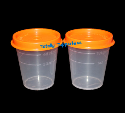 Tupperware Midgets Set of 2 Containers 2 oz. Orange & Sheer Little Tupper Minis
