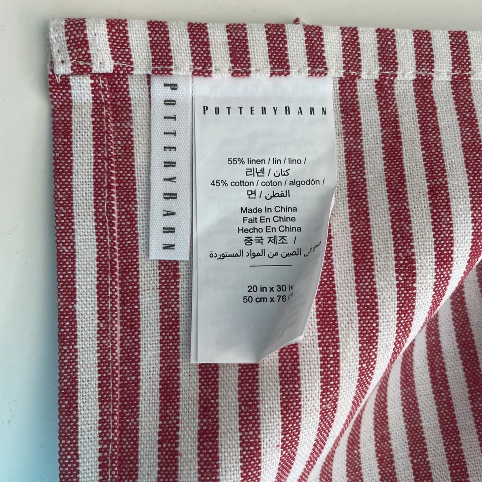 NUEVO Toalla(s) de té a rayas Pottery Barn Wheaton 20 x 30" mezcla de lino ~ rojo y blanco Foto 3 de 4