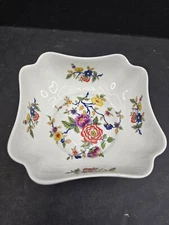 LIMOGES CASTEL FRANCE TRINKET DISH WITH FLORAL PATTERN DESIGN