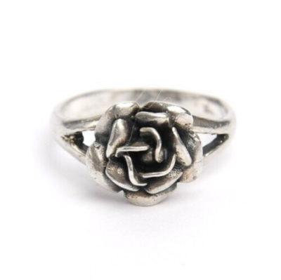 KM Signed Vintage 925 Sterling Silver 3D Rose Flower RING SZ 5.5