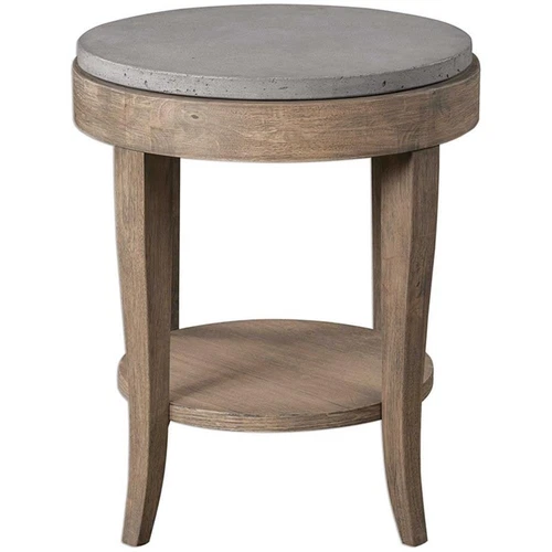 Uttermost Deka Round Contemporary Wood and Concrete Accent Table in Brown - Picture 1 of 7