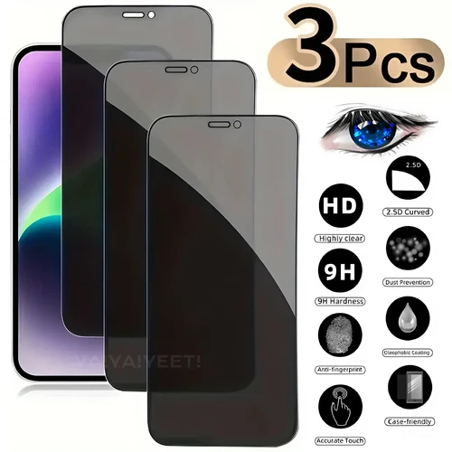 3X For iPhone 17 16 15 14 13 12 11 Pro Privacy Tempered Glass Screen Protector