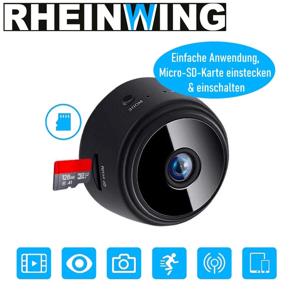 RHEINWING 1080p magnetische WiFi Mini Kamera HD Überwachungskamera Pocket Cam - Bild 3 von 4