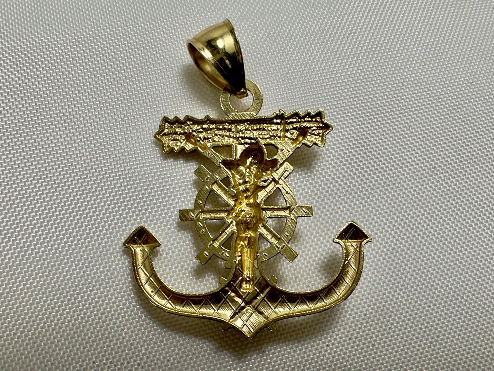 10K Yellow Gold Anchor Cross Jesus Christ Pendant Mar… Gem