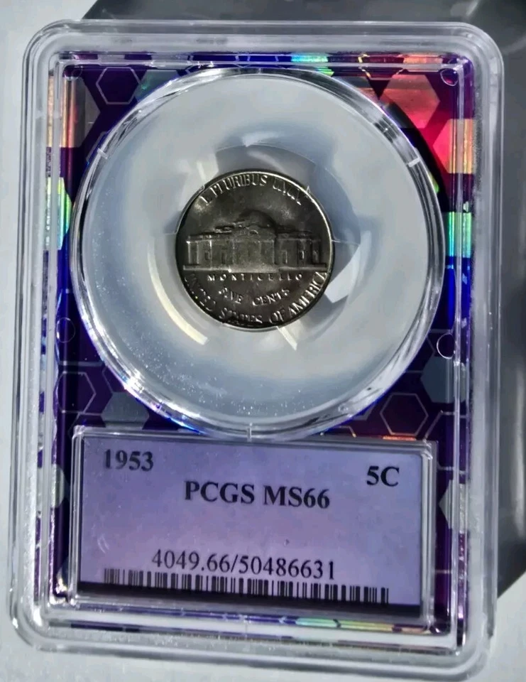 1953- Philadelphia Jefferson Five Cent Coin PCGS MS66 Trader Bea 🐝  Purple Core - Image 2 of 3
