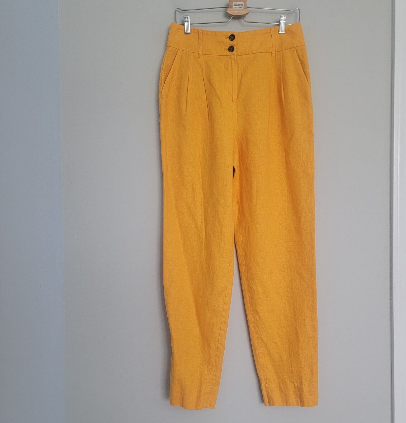 Boden sz 8L Linen High Waist Taper Pleated Pants Mustard Yellow