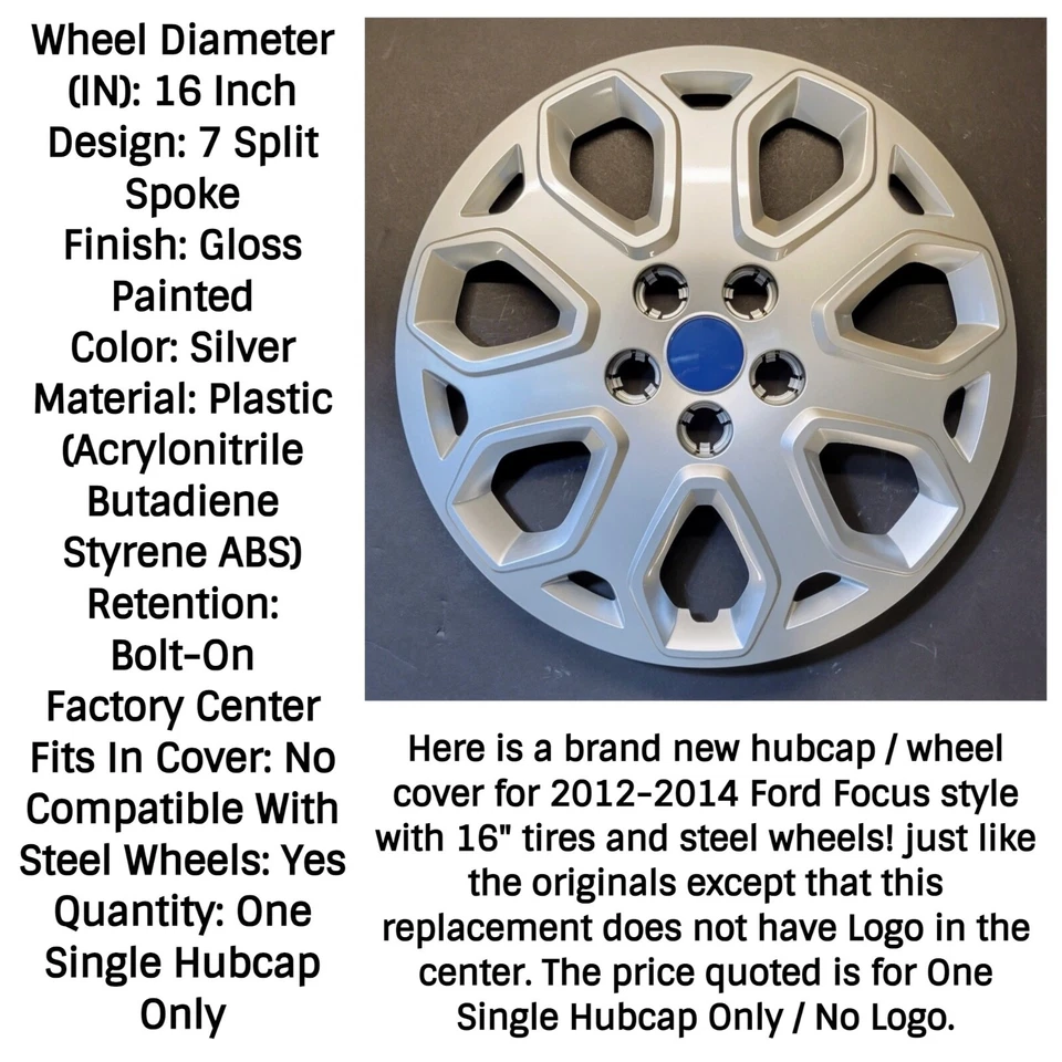 One Wheel Cover Hubcap Fits 2012-2014 Ford Focus 16" Silver Push On # 463-16S Foto 4 de 4